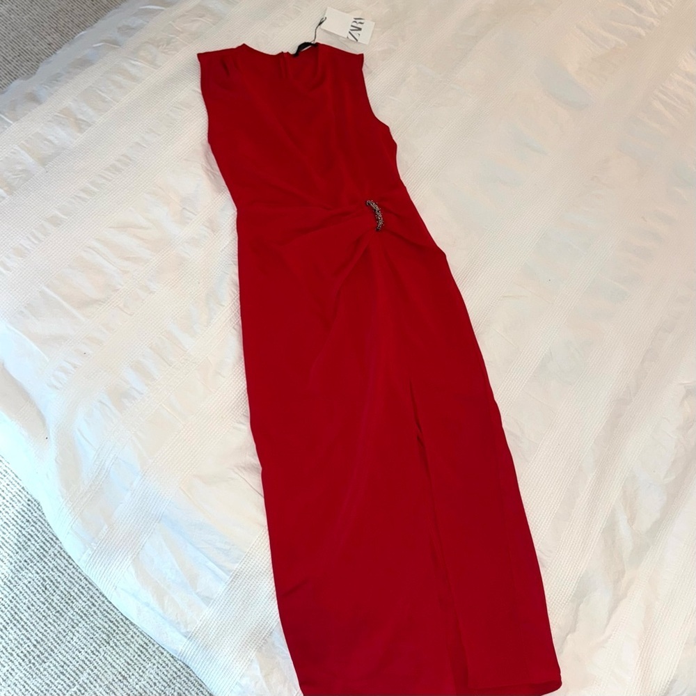 NWT Zara Midi Dress Red With Hardware Rouge Rare Small New 3897/100 Maxi Long - Picture 10 of 14